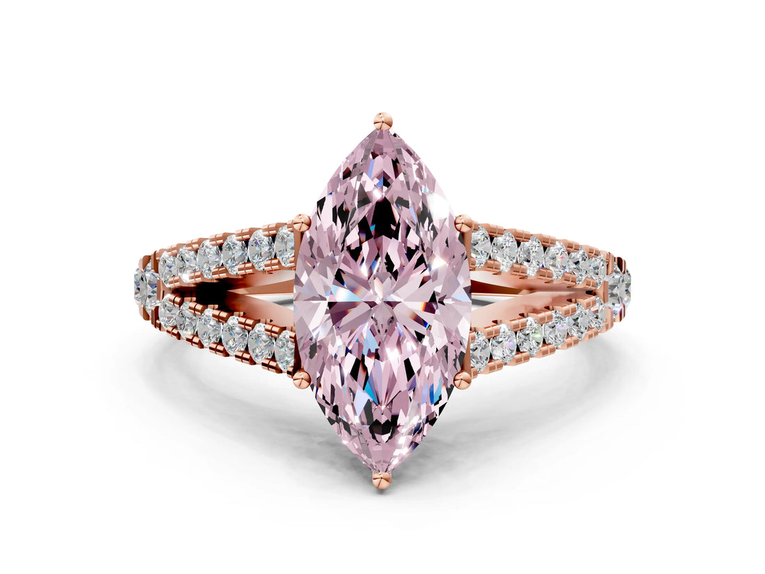 Rose gold Fancy Pink Marquise Cut Diamond Split Shank Pavé Engagement Ring with Four-Prong Setting_100