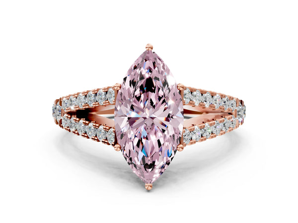 Rose Gold Marquise Graduated Split Shank Engagement Ring Setting for Fancy Pink Center
