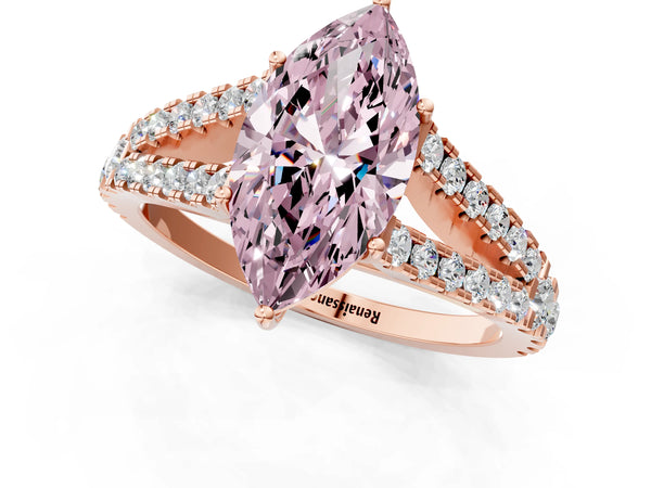Rose Gold Marquise Graduated Split Shank Engagement Ring Setting for Fancy Pink Center