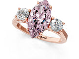 Rose gold Fancy Pink Marquise Cut Diamond Three-Stone Engagement Ring with Prong Setting and Pavé Band_1