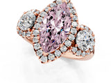 Rose gold Fancy Pink Marquise Cut Diamond Three-Stone Halo Ring with Prong Setting and Pavé Accents_1