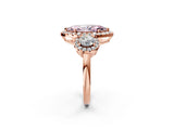Rose gold Fancy Pink Marquise Cut Diamond Three-Stone Halo Ring with Prong Setting and Pavé Accents_2