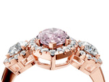 Rose gold Fancy Pink Marquise Cut Diamond Three-Stone Halo Ring with Prong Setting and Pavé Accents_4