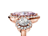 Rose gold Fancy Pink Marquise Cut Diamond Three-Stone Halo Ring with Prong Setting and Pavé Accents_5
