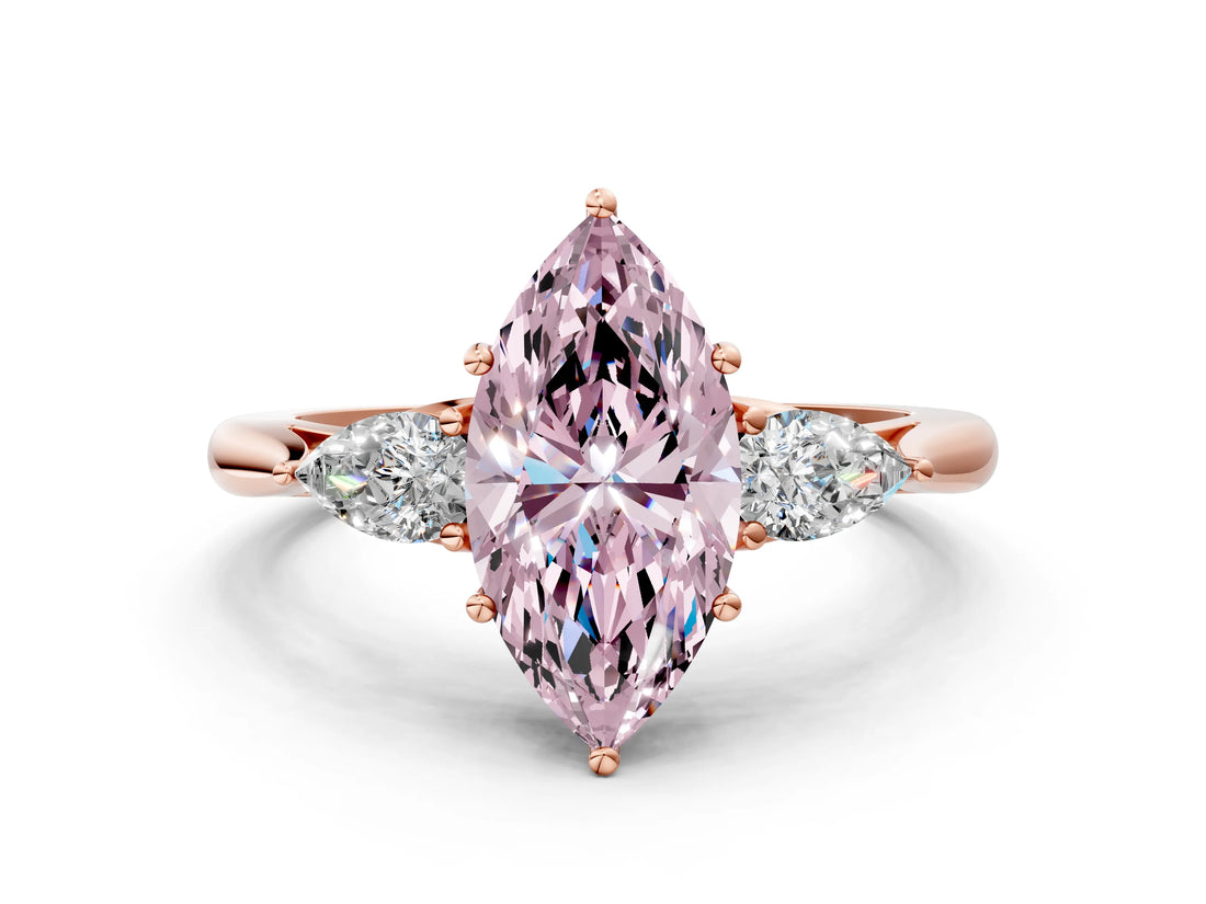 Rose gold Fancy Pink Marquise Cut Diamond Three-Stone Ring with Pear Side Stones and Four-Prong Setting_72