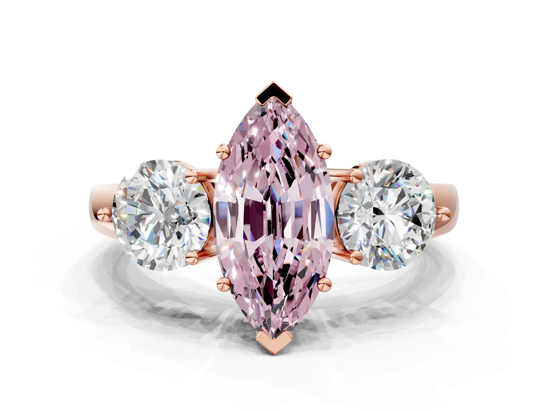 Rose gold Fancy Pink Marquise Cut Diamond Three-Stone Ring with Prong Setting and Classic Band_110