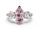 Rose gold Fancy Pink Marquise Cut Diamond Three-Stone Ring with Prong Setting and Classic Band_110