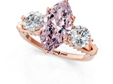 Rose gold Fancy Pink Marquise Cut Diamond Three-Stone Ring with Prong Setting and Pavé Band_1