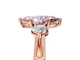 Rose gold Fancy Pink Marquise Cut Diamond Three-Stone Ring with Prong Setting and Pavé Band_5