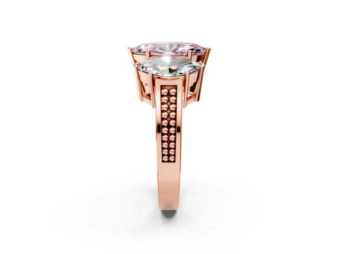 Rose gold Fancy Pink Marquise Cut Diamond Three-Stone Ring with Prong Setting and Textured Band_2