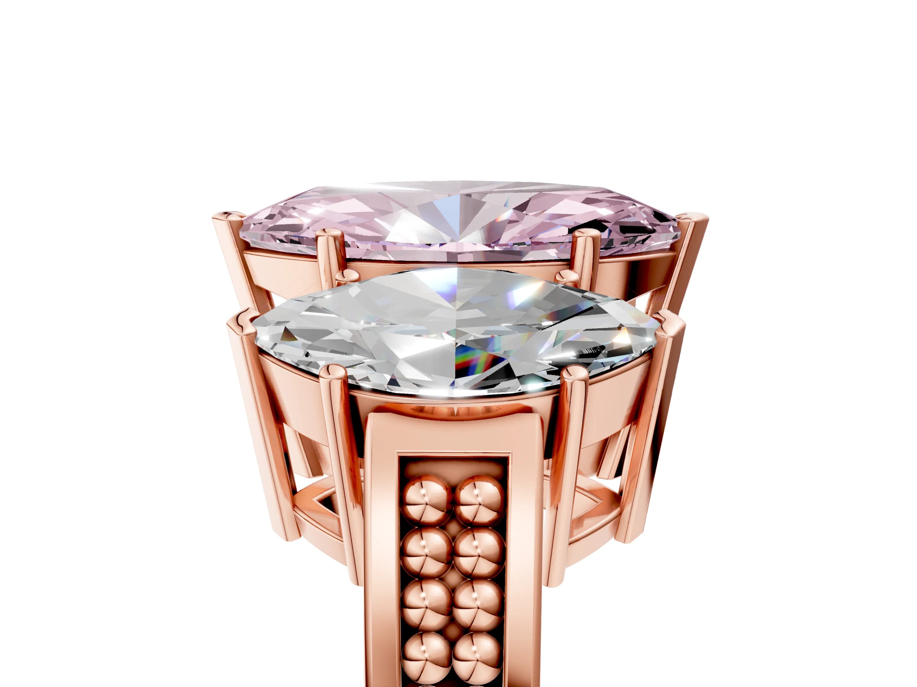 Rose gold Fancy Pink Marquise Cut Diamond Three-Stone Ring with Prong Setting and Textured Band_5