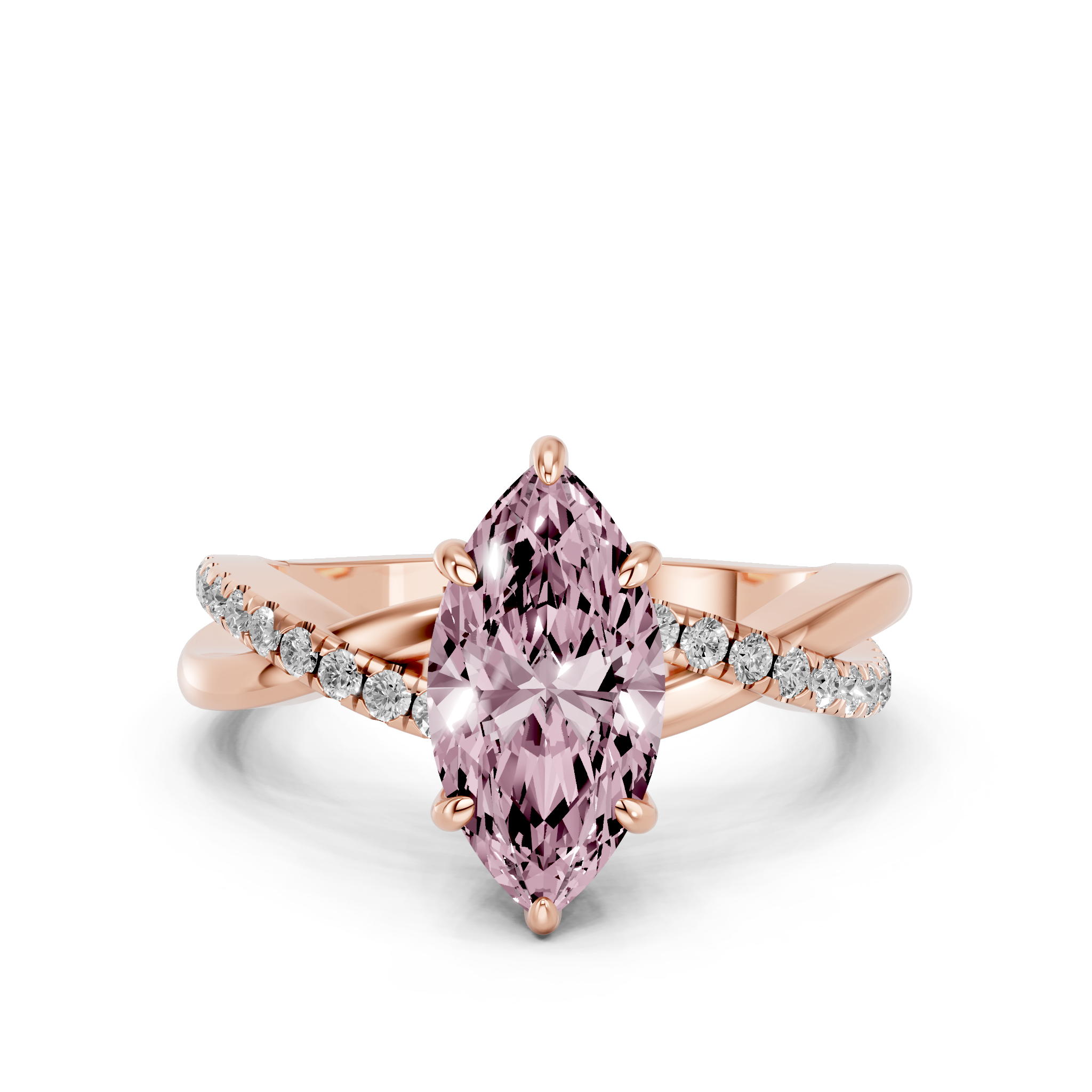 Rose gold Fancy Pink Marquise  Cut Diamond Twist Band Solitaire with Prong Setting_11