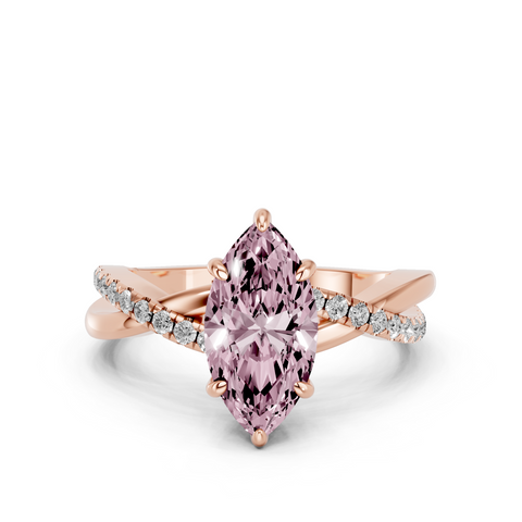 Rose gold Fancy Pink Marquise  Cut Diamond Twist Band Solitaire with Prong Setting_11
