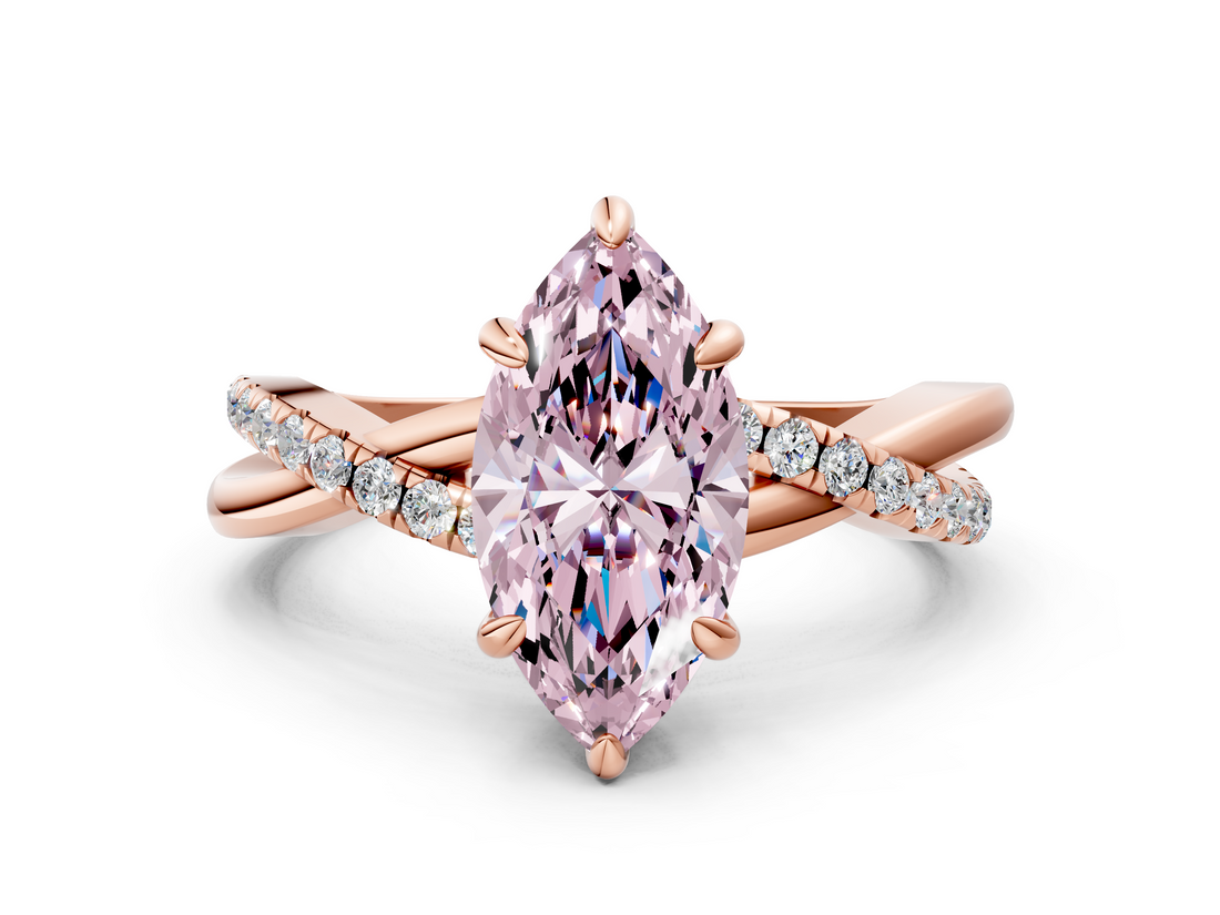 Rose gold Fancy Pink Marquise  Cut Diamond Twist Band Solitaire with Prong Setting_38
