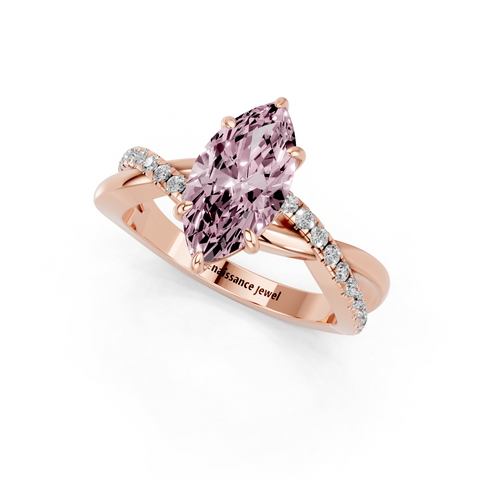 Rose gold Fancy Pink Marquise  Cut Diamond Twist Band Solitaire with Prong Setting_3