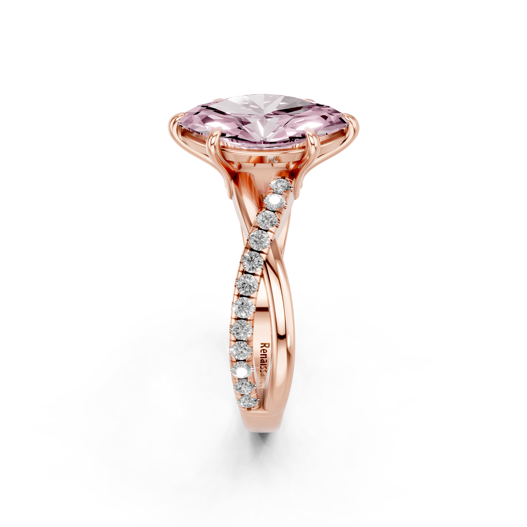Rose gold Fancy Pink Marquise  Cut Diamond Twist Band Solitaire with Prong Setting_4