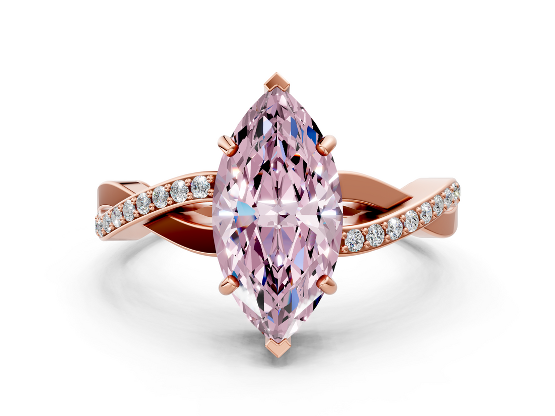 Rose gold Fancy Pink Marquise  Cut Diamond Twisted Band Engagement Ring with Prong Setting_3