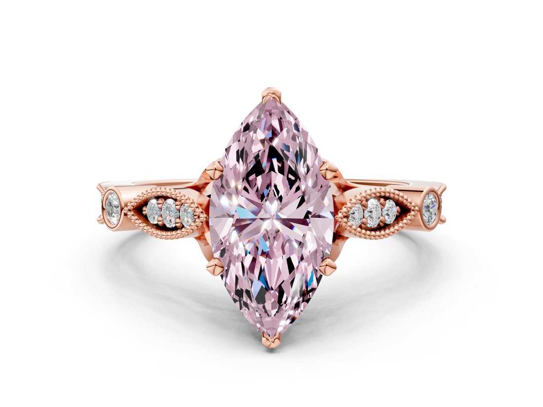Rose gold Fancy Pink Marquise  Cut Diamond with Milgrain Marquise and Bezel Accents on a Solitaire Band with Prong Setting_212