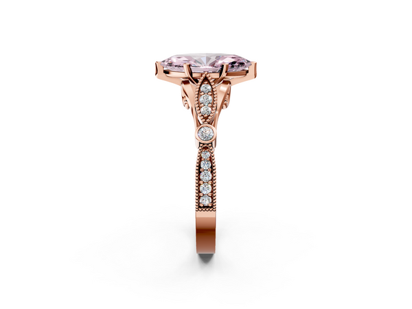 Rose gold Fancy Pink Marquise  Cut Diamond with Milgrain Marquise and Bezel Accents on a Solitaire Band with Prong Setting
