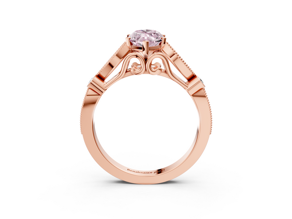 Rose gold Fancy Pink Marquise  Cut Diamond with Milgrain Marquise and Bezel Accents on a Solitaire Band with Prong Setting