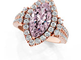 Rose gold Fancy Pink Marquise  Cut Double Halo Diamond Engagement Ring with Pave Band and Four-Prong Setting_44