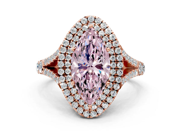 Rose gold Fancy Pink Marquise  Cut Double Halo Split Shank Diamond Ring with Prong Setting
