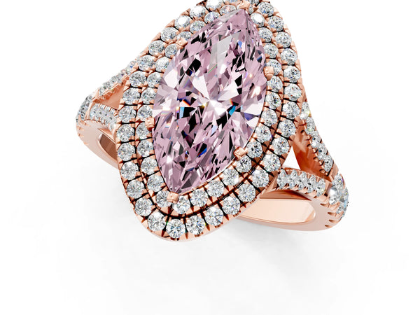 Rose gold Fancy Pink Marquise  Cut Double Halo Split Shank Diamond Ring with Prong Setting