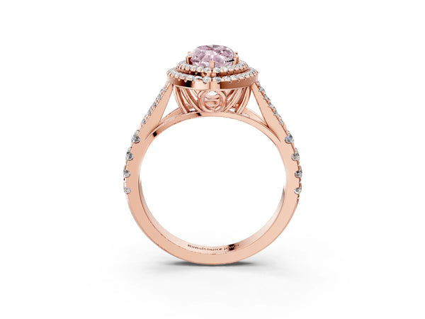 Rose gold Fancy Pink Marquise  Cut Double Halo Split Shank Diamond Ring with Prong Setting