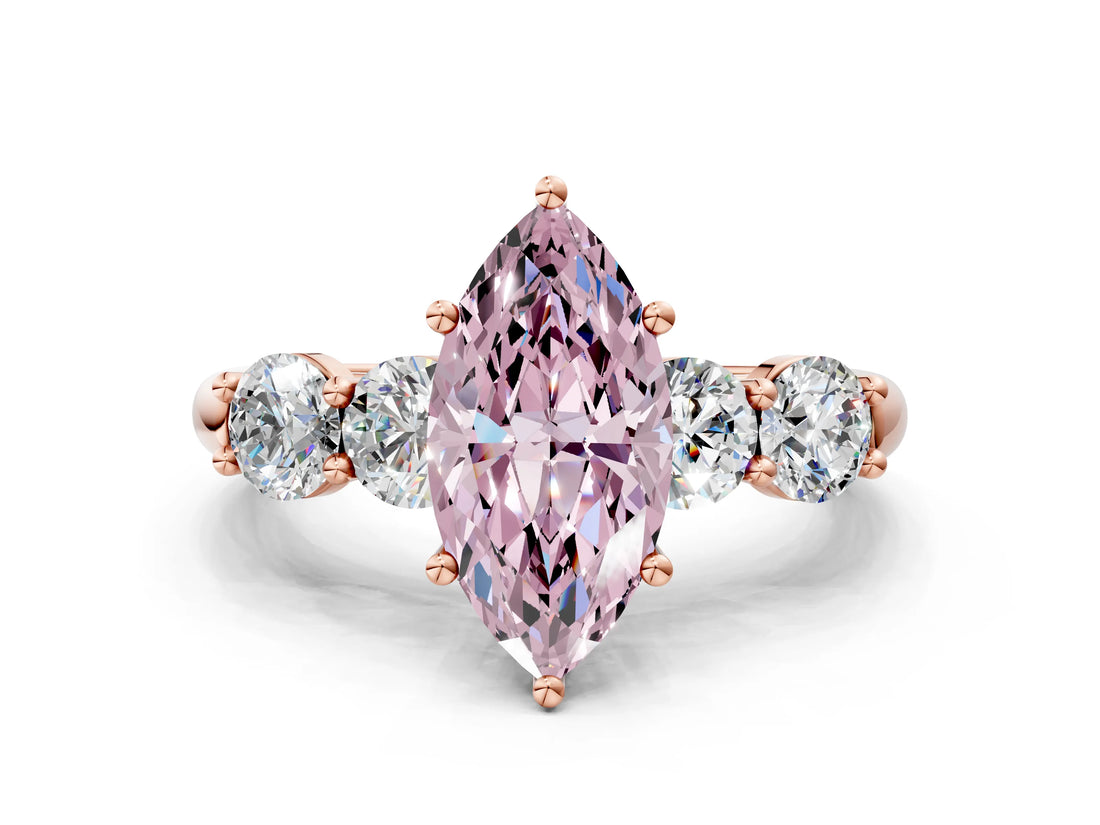 Rose gold Fancy Pink Marquise  Cut Five-Stone Prong Set Diamond Ring with Classic Band_32