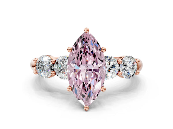 Rose Gold Marquise Five Stone Engagement Ring Setting for Fancy Pink Center with Round Side Stones