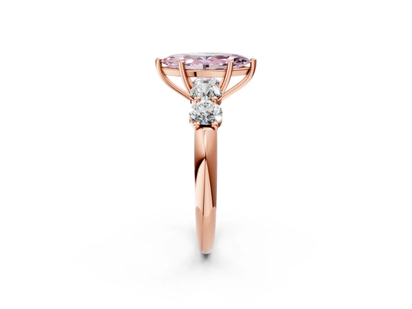 Rose Gold Marquise Five Stone Engagement Ring Setting for Fancy Pink Center with Round Side Stones