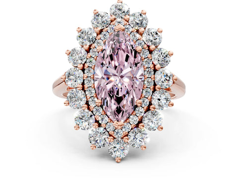 Rose gold Fancy Pink Marquise Cut Halo Cluster Diamond Ring with Pave Band and Four-Prong Setting_12