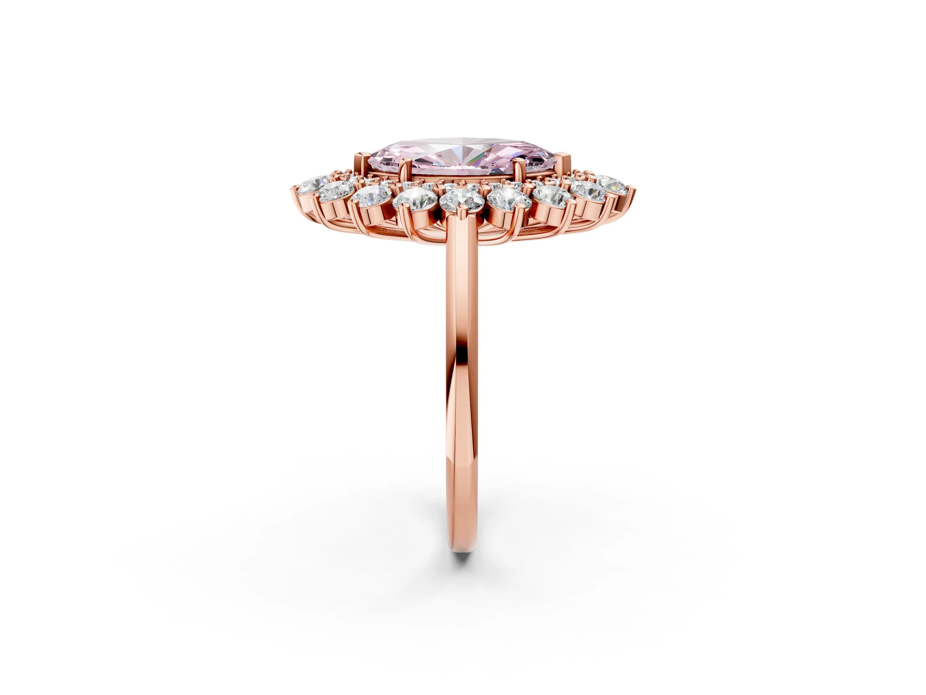 Rose gold Fancy Pink Marquise Cut Halo Cluster Diamond Ring with Pave Band and Four-Prong Setting_14