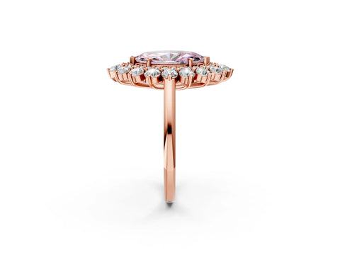Rose gold Fancy Pink Marquise Cut Halo Cluster Diamond Ring with Pave Band and Four-Prong Setting_14