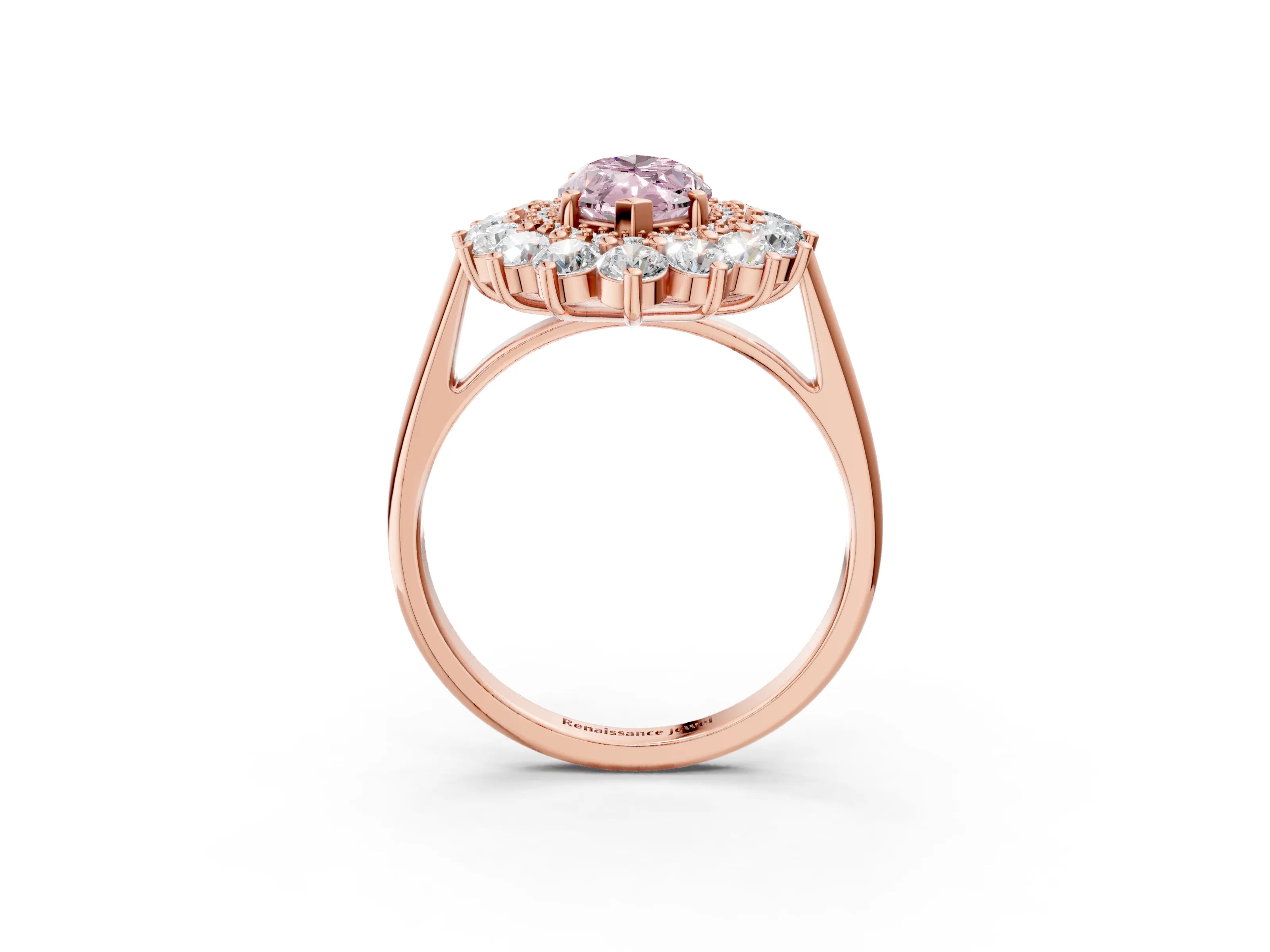 Rose gold Fancy Pink Marquise Cut Halo Cluster Diamond Ring with Pave Band and Four-Prong Setting_15