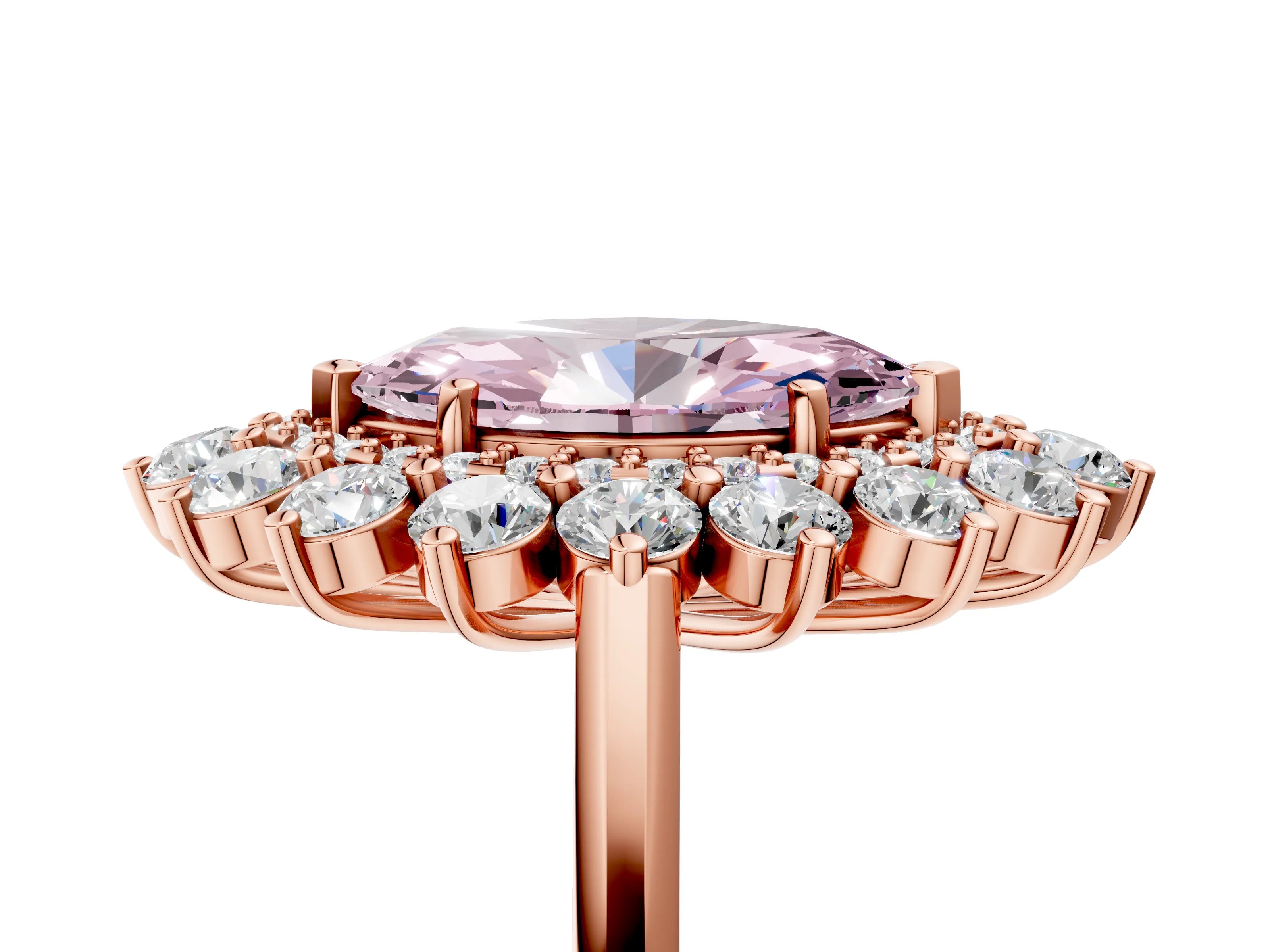 Rose gold Fancy Pink Marquise Cut Halo Cluster Diamond Ring with Pave Band and Four-Prong Setting_17