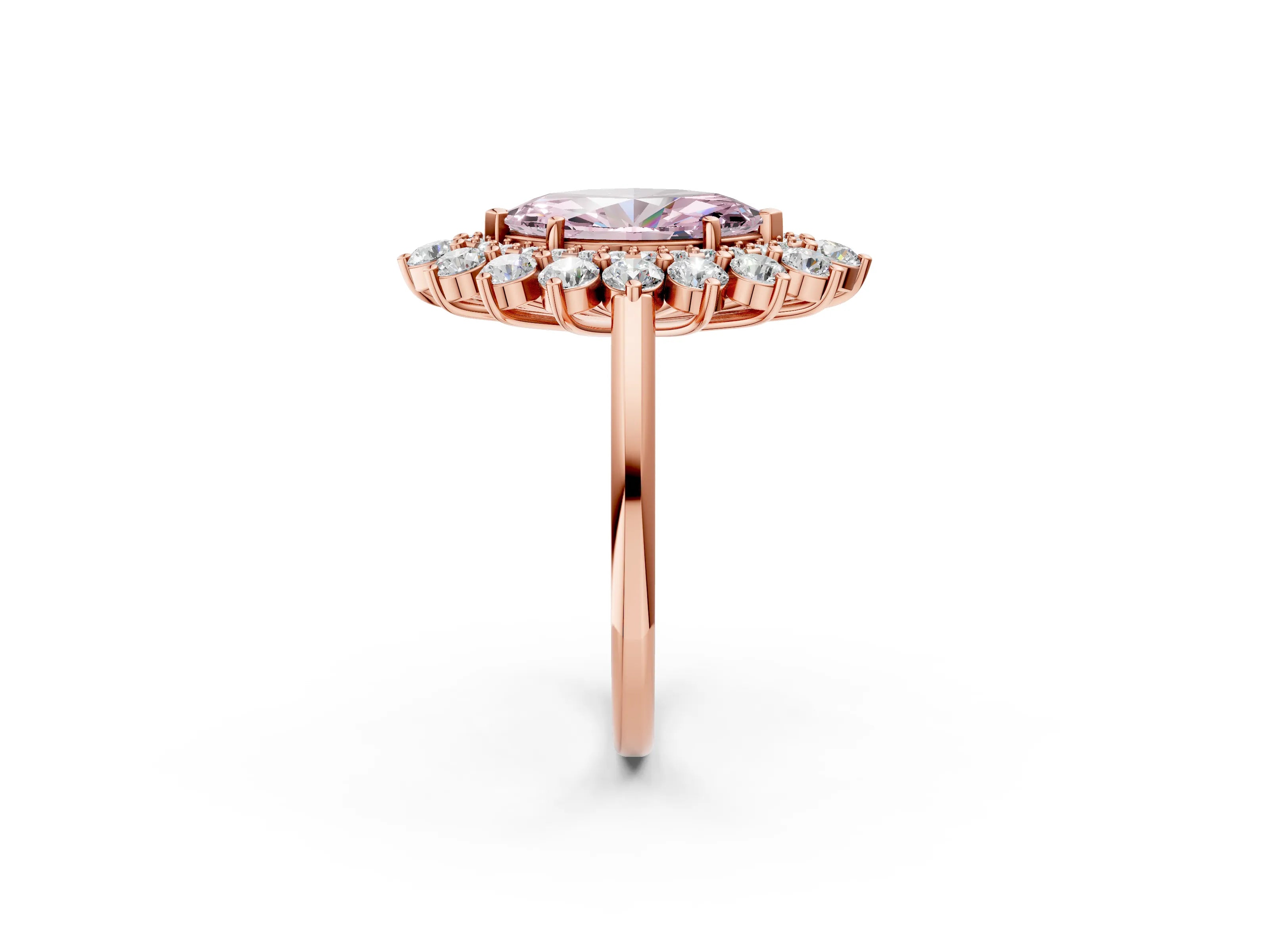 Rose gold Fancy Pink Marquise Cut Halo Cluster Diamond Ring with Pave Band and Four-Prong Setting_2