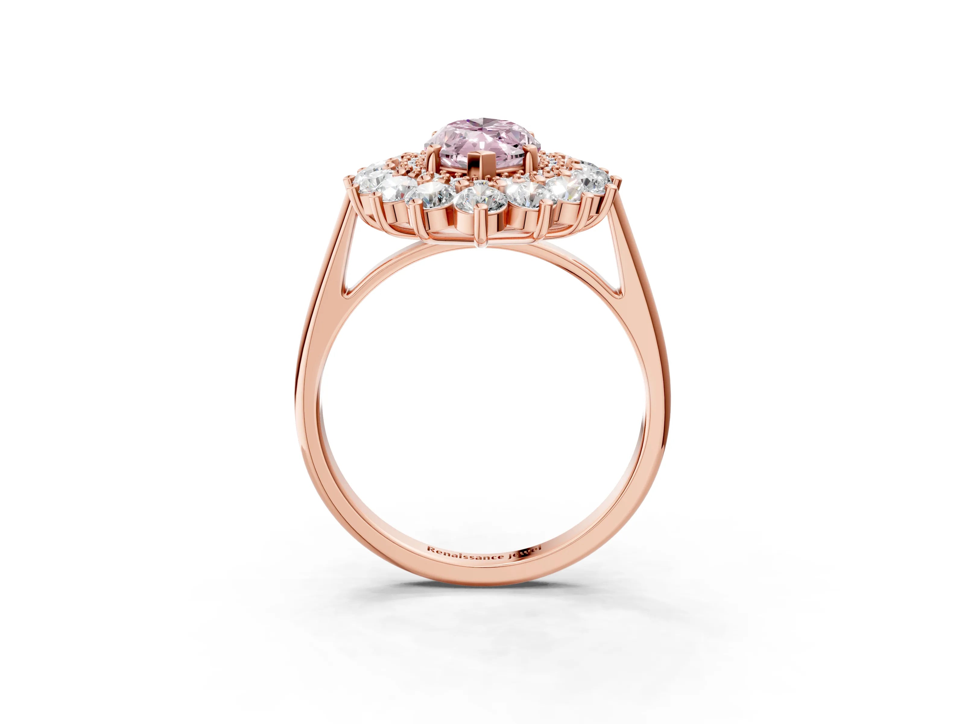 Rose gold Fancy Pink Marquise Cut Halo Cluster Diamond Ring with Pave Band and Four-Prong Setting_3