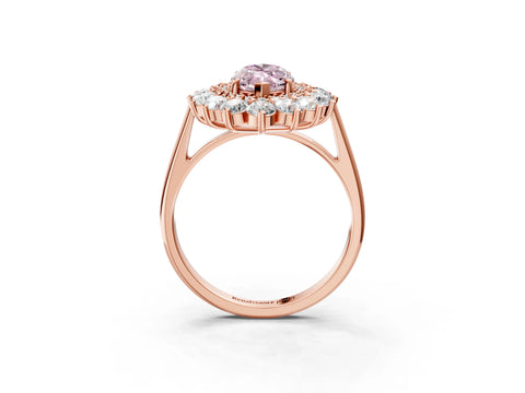 Rose gold Fancy Pink Marquise Cut Halo Cluster Diamond Ring with Pave Band and Four-Prong Setting_3
