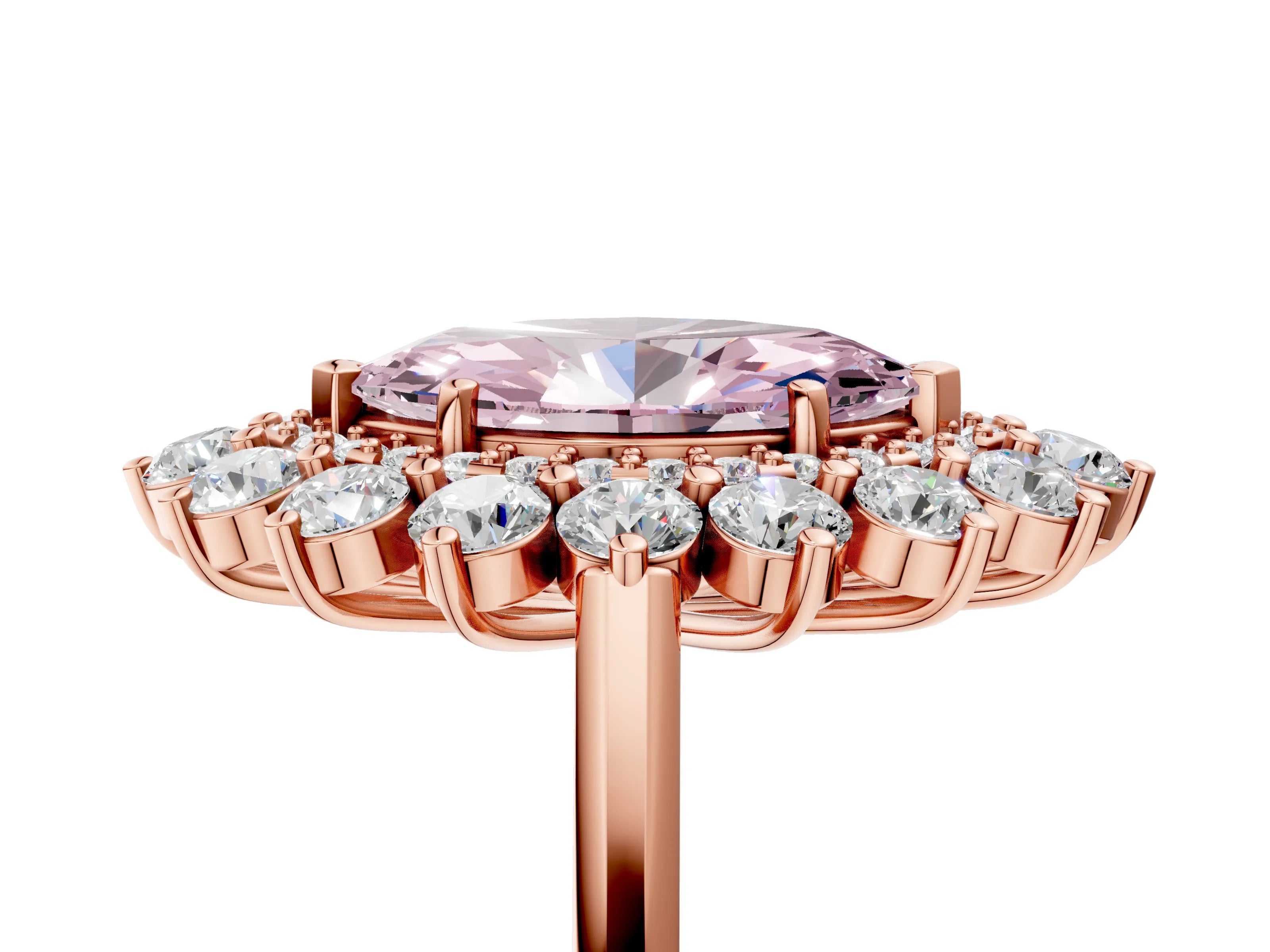 Rose gold Fancy Pink Marquise Cut Halo Cluster Diamond Ring with Pave Band and Four-Prong Setting_5