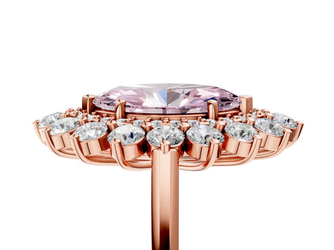 Rose gold Fancy Pink Marquise Cut Halo Cluster Diamond Ring with Pave Band and Four-Prong Setting_5