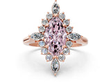 Rose gold Fancy Pink Marquise Cut Halo Diamond Cluster Ring with Marquise and Round Stones on a White Gold Band with Prong Setting