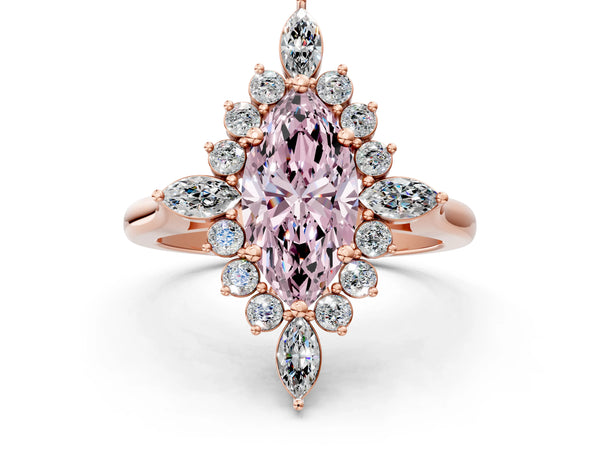 Rose gold Fancy Pink Marquise Cut Starburst Halo Engagement Ring Setting with Marquise and Round Accents