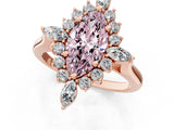 Rose gold Fancy Pink Marquise Cut Halo Diamond Cluster Ring with Marquise and Round Stones on a White Gold Band with Prong Setting_1