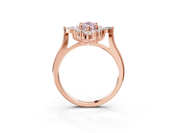Rose gold Fancy Pink Marquise Cut Starburst Halo Engagement Ring Setting with Marquise and Round Accents