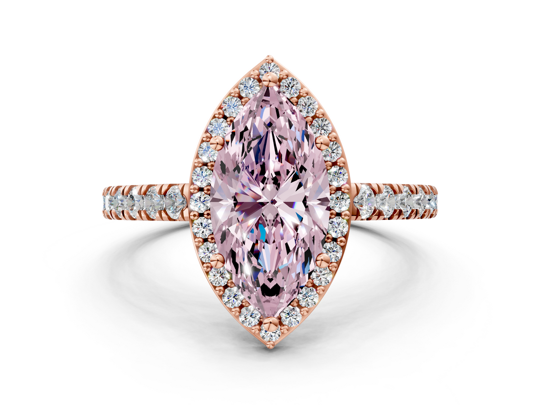Rose gold Fancy Pink Marquise  Cut Halo Diamond Engagement Ring with Pave Band and Four-Prong Setting_28