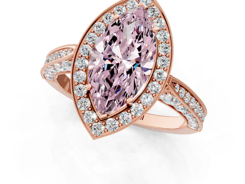 Rose gold Fancy Pink Marquise Cut Halo Diamond Engagement Ring with Split Shank Band and Four-Prong Setting_1