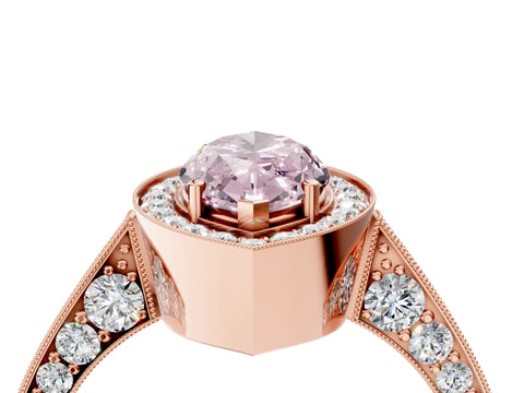 Rose gold Fancy Pink Marquise Cut Halo Diamond Engagement Ring with Split Shank Band and Four-Prong Setting_4