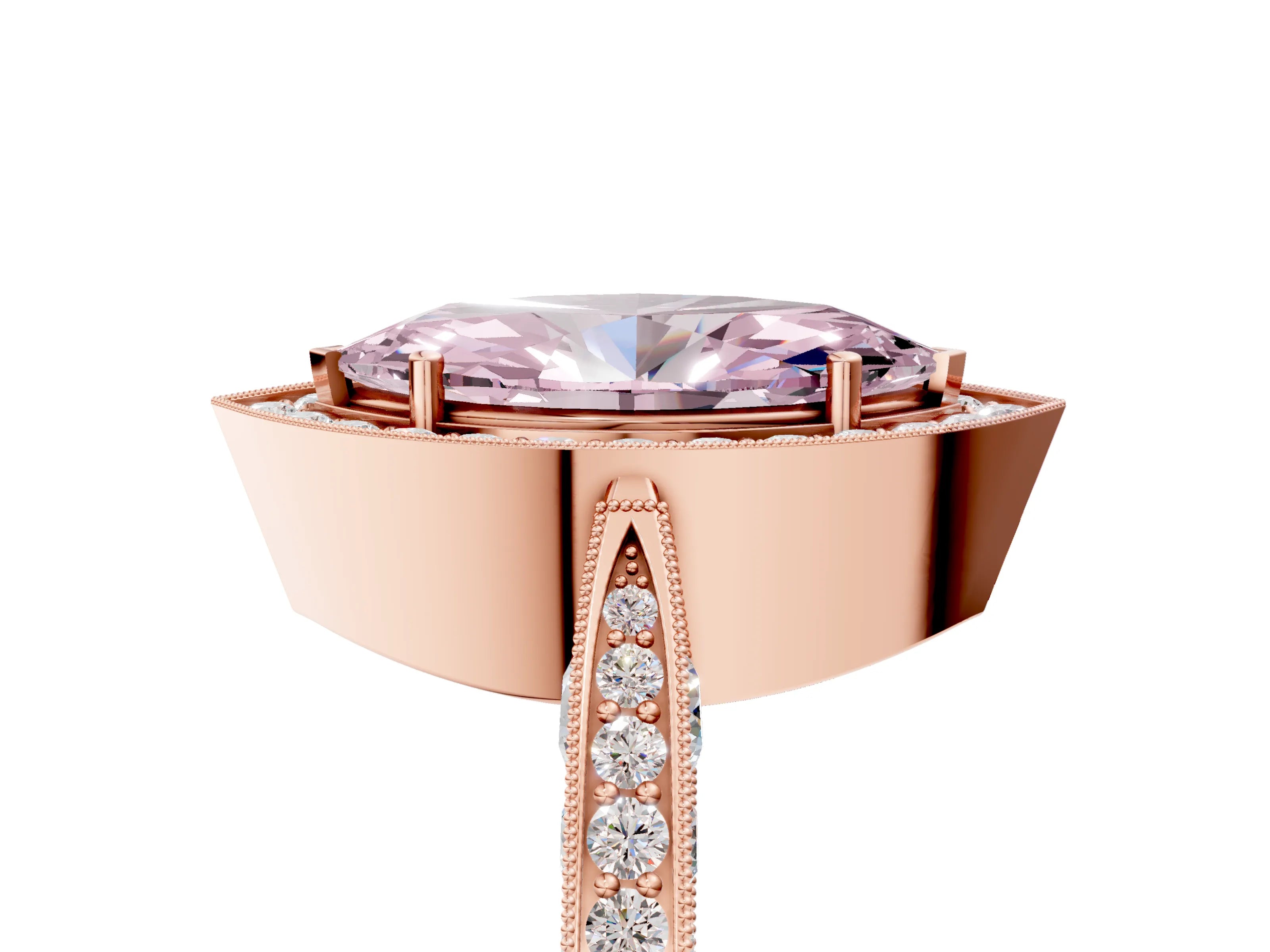 Rose gold Fancy Pink Marquise Cut Halo Diamond Engagement Ring with Split Shank Band and Four-Prong Setting_5