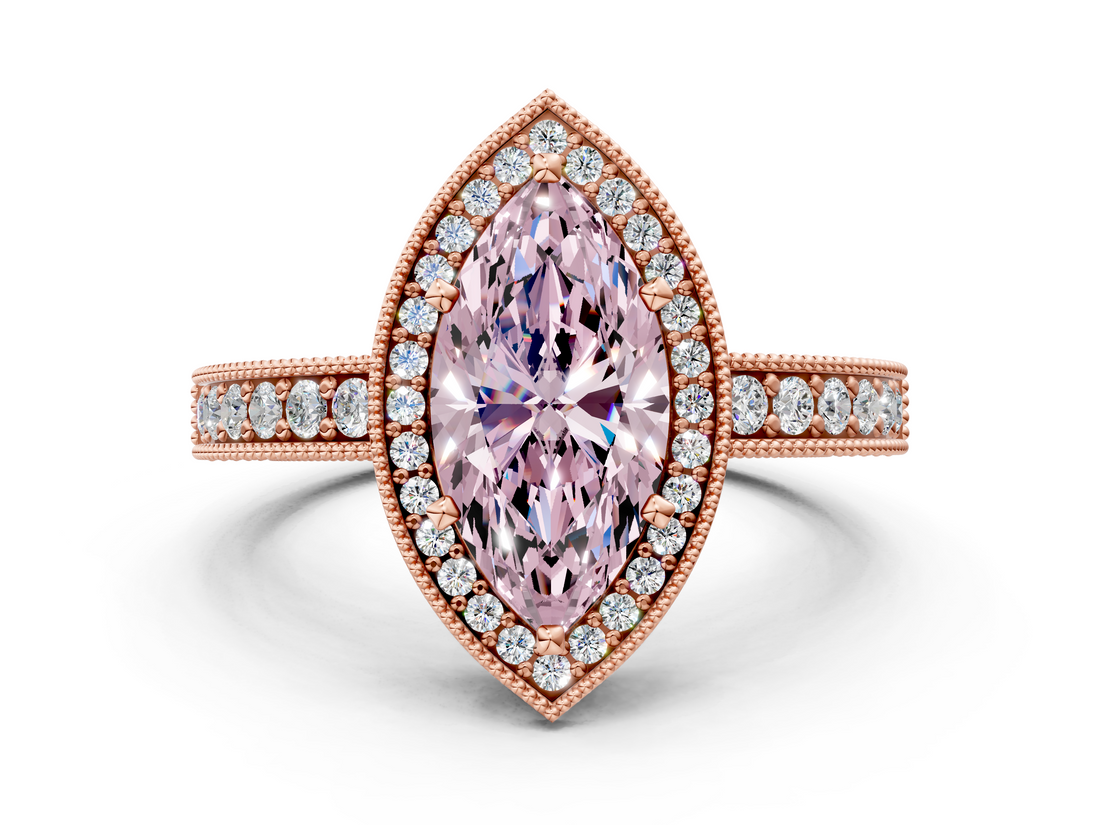Rose gold Fancy Pink Marquise  Cut Halo Diamond Pave Band Ring with Four-Prong Setting_60